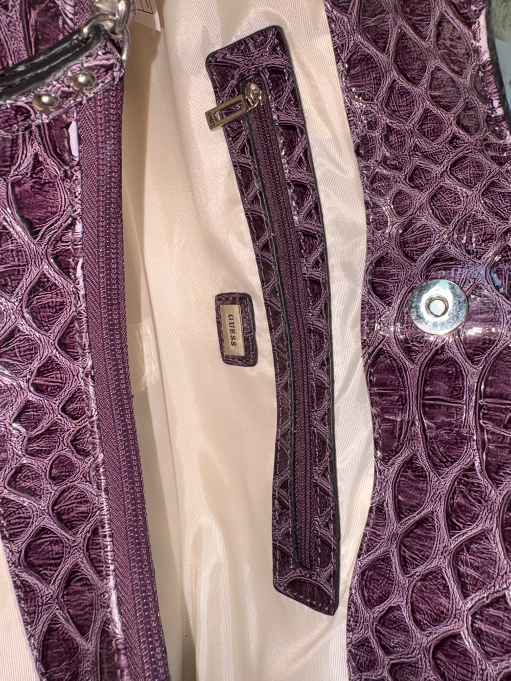 Vintage Y2K GUESS Purple Plum Croc Satchel Shoulder Bag Large G Charm Rare 2000s - Picture 4 of 14